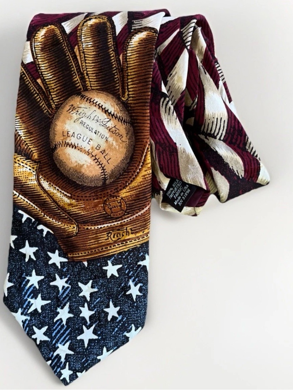 Baseball Tie. 57x3.5” Silk American Series Corp.  Casual Van Heusen - A Home Run
